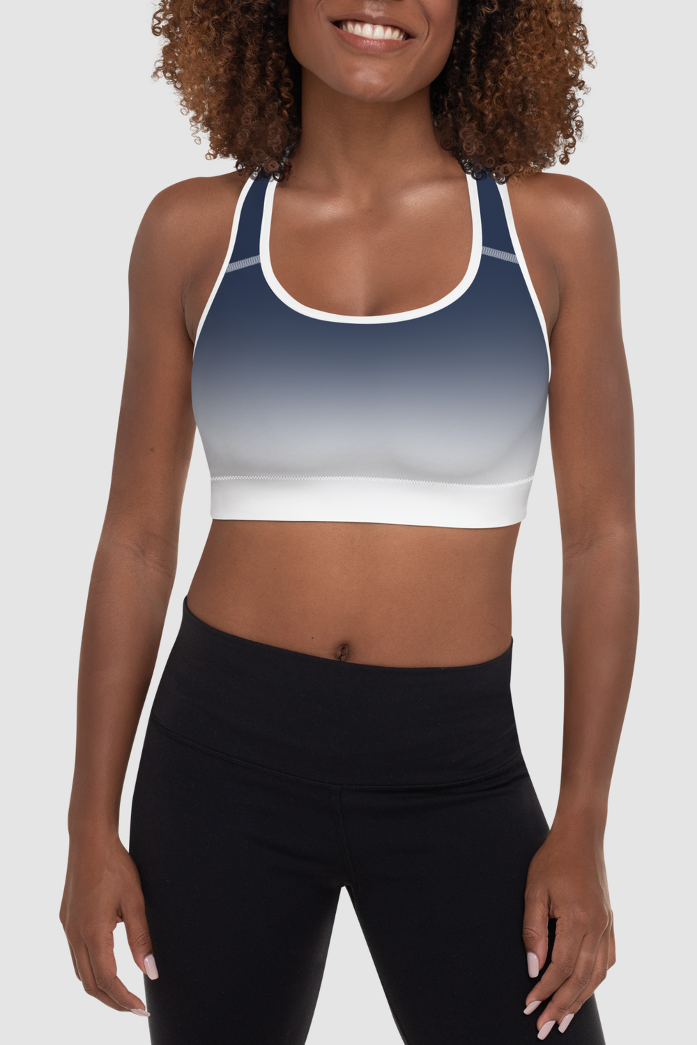 Navy White Gradient Print Women's Padded Sports Bra