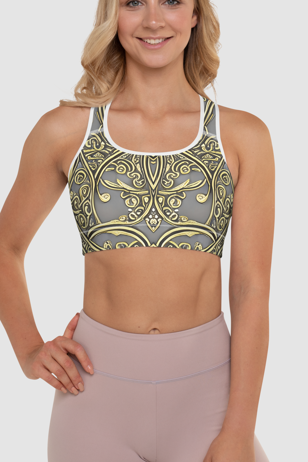 Elven Floral Vines Vintage White Gold Women's Padded Sports Bra