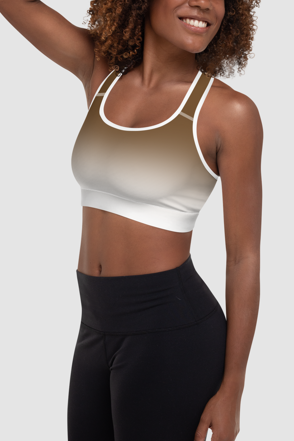 Brown White Gradient Print Women's Padded Sports Bra