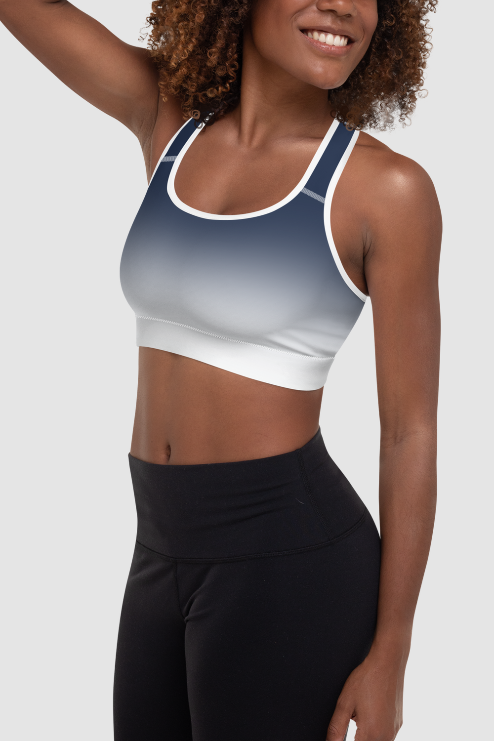 Navy White Gradient Print Women's Padded Sports Bra