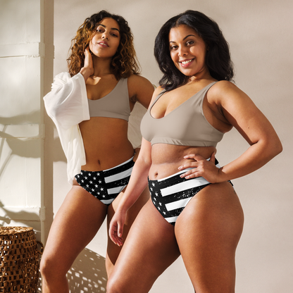 Stars & Stripes Grunge Style Standard American Flag Women's High-Waist Bikini Bottom