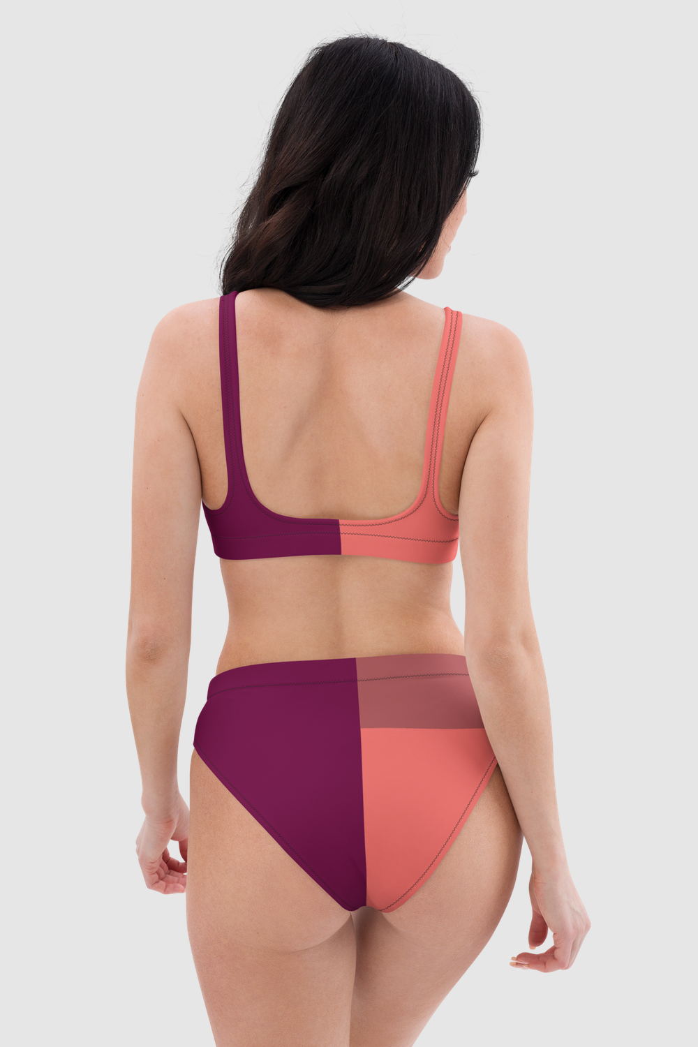 Burgundy Terracotta Color Block Print Women's Essential High-Waisted Bikini