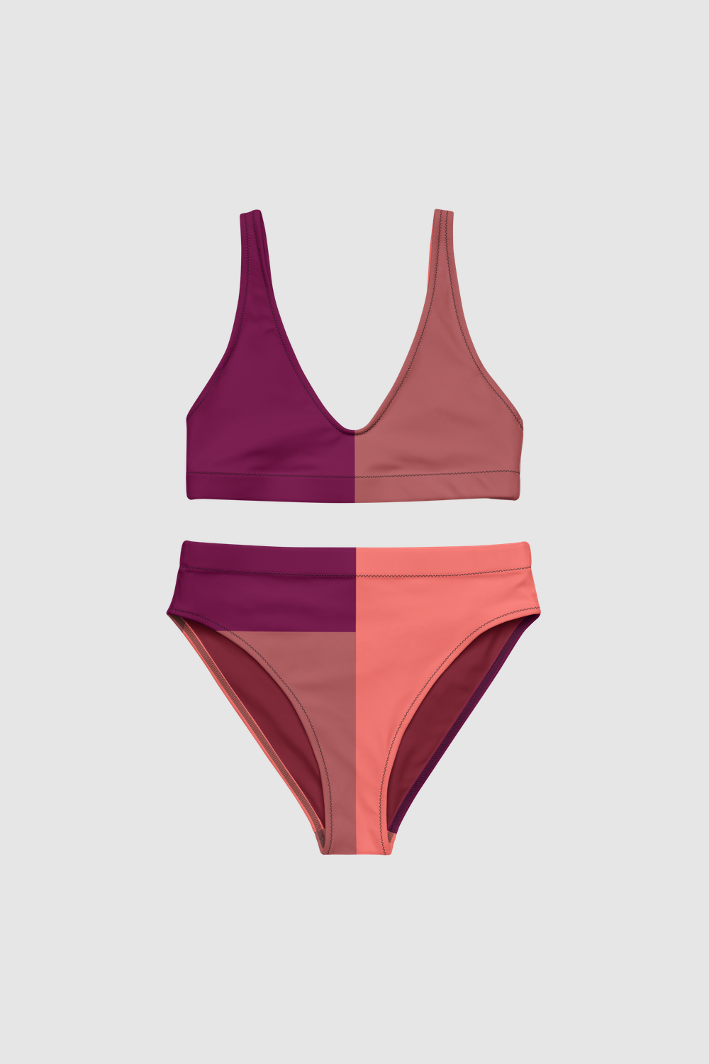 Burgundy Terracotta Color Block Print Women's Essential High-Waisted Bikini