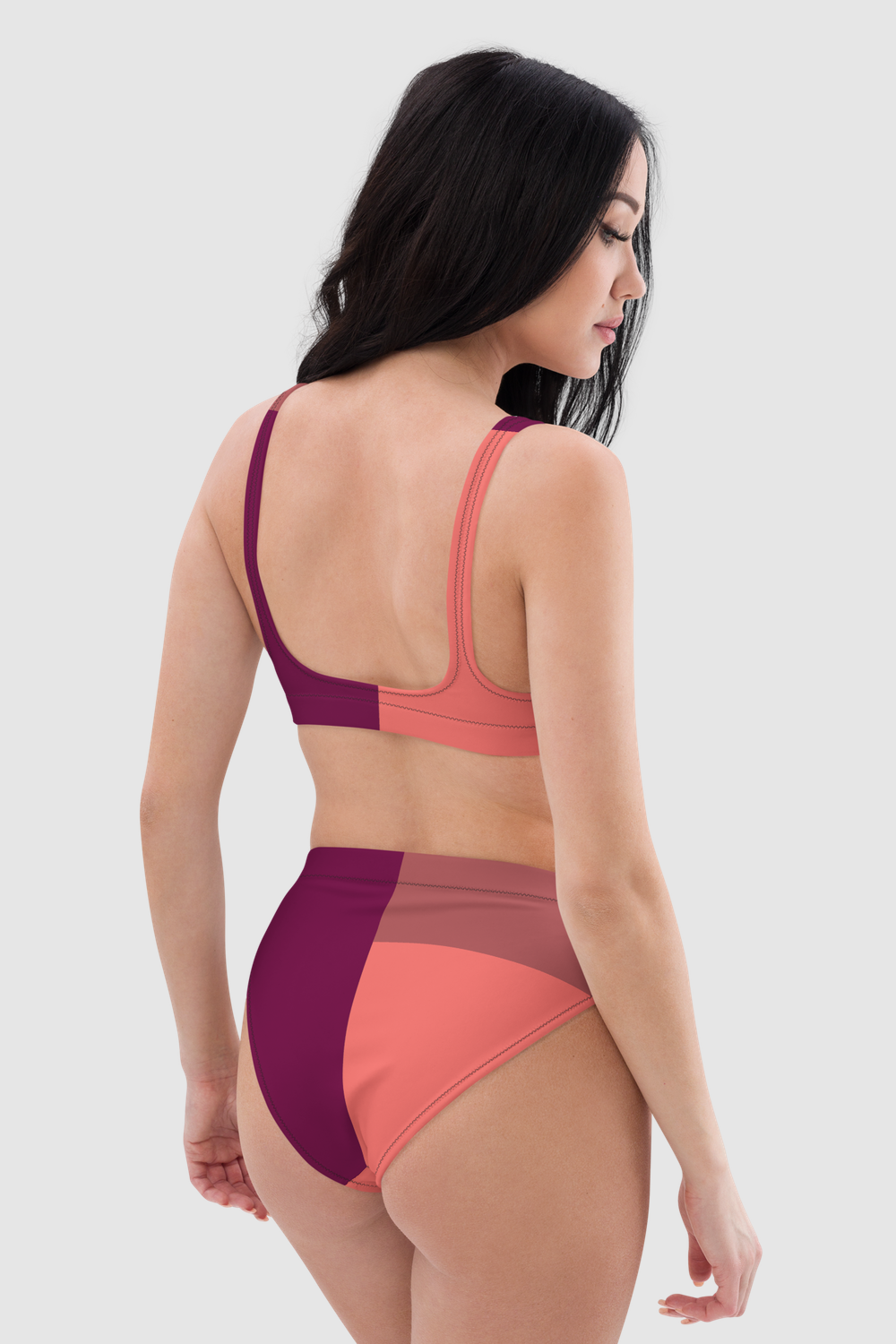 Burgundy Terracotta Color Block Print Women's Essential High-Waisted Bikini