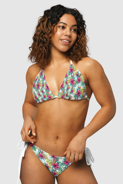 Botanical Pink Flower Print Recycled String Bikini