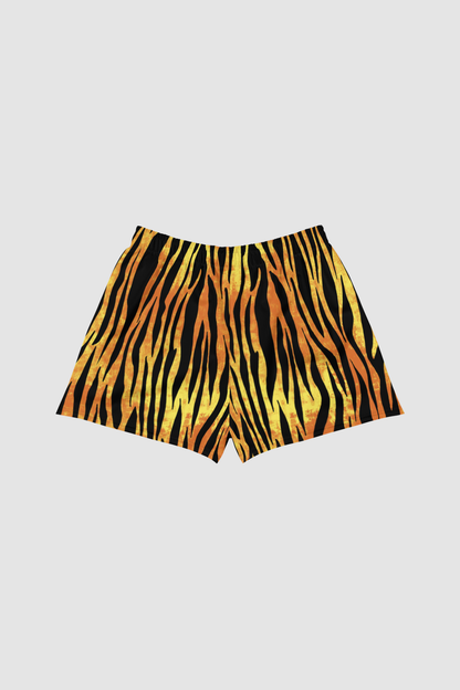 Premium Gold Tiger Stripes Graphic Print Women’s Recycled Athletic Shorts