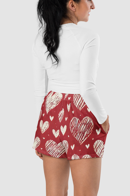 Cutsie Pootsie Hearts Graphic Print Women’s Recycled Athletic Shorts