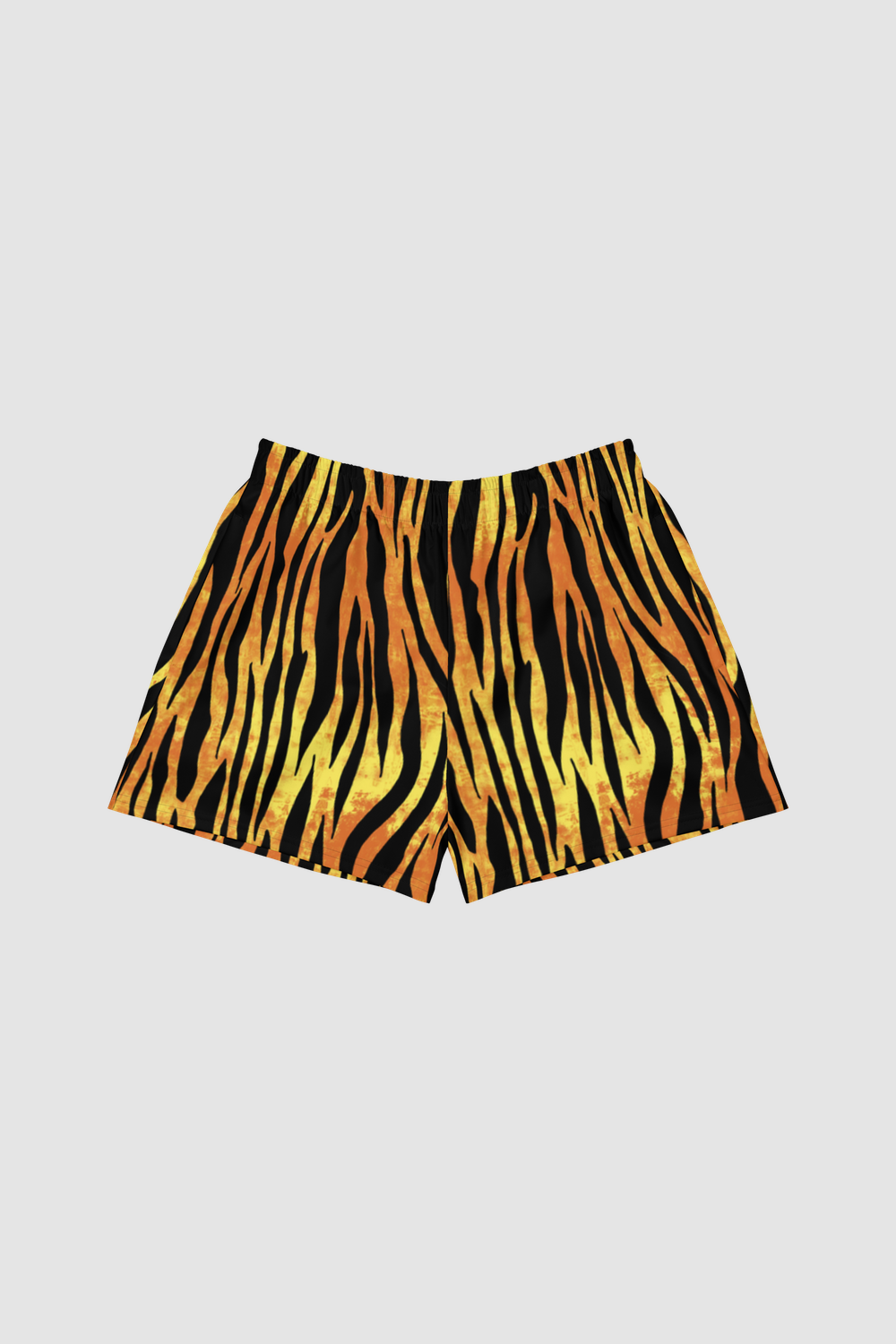 Premium Gold Tiger Stripes Graphic Print Women’s Recycled Athletic Shorts