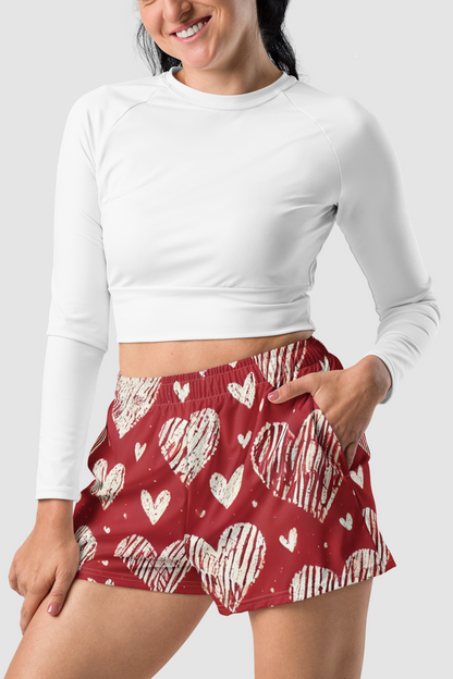 Cutsie Pootsie Hearts Graphic Print Women’s Recycled Athletic Shorts