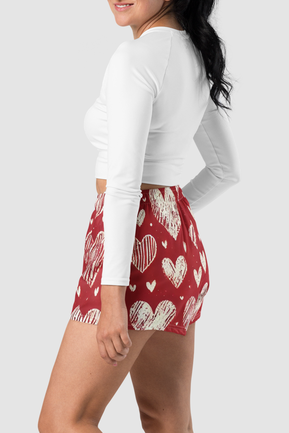 Cutsie Pootsie Hearts Graphic Print Women’s Recycled Athletic Shorts