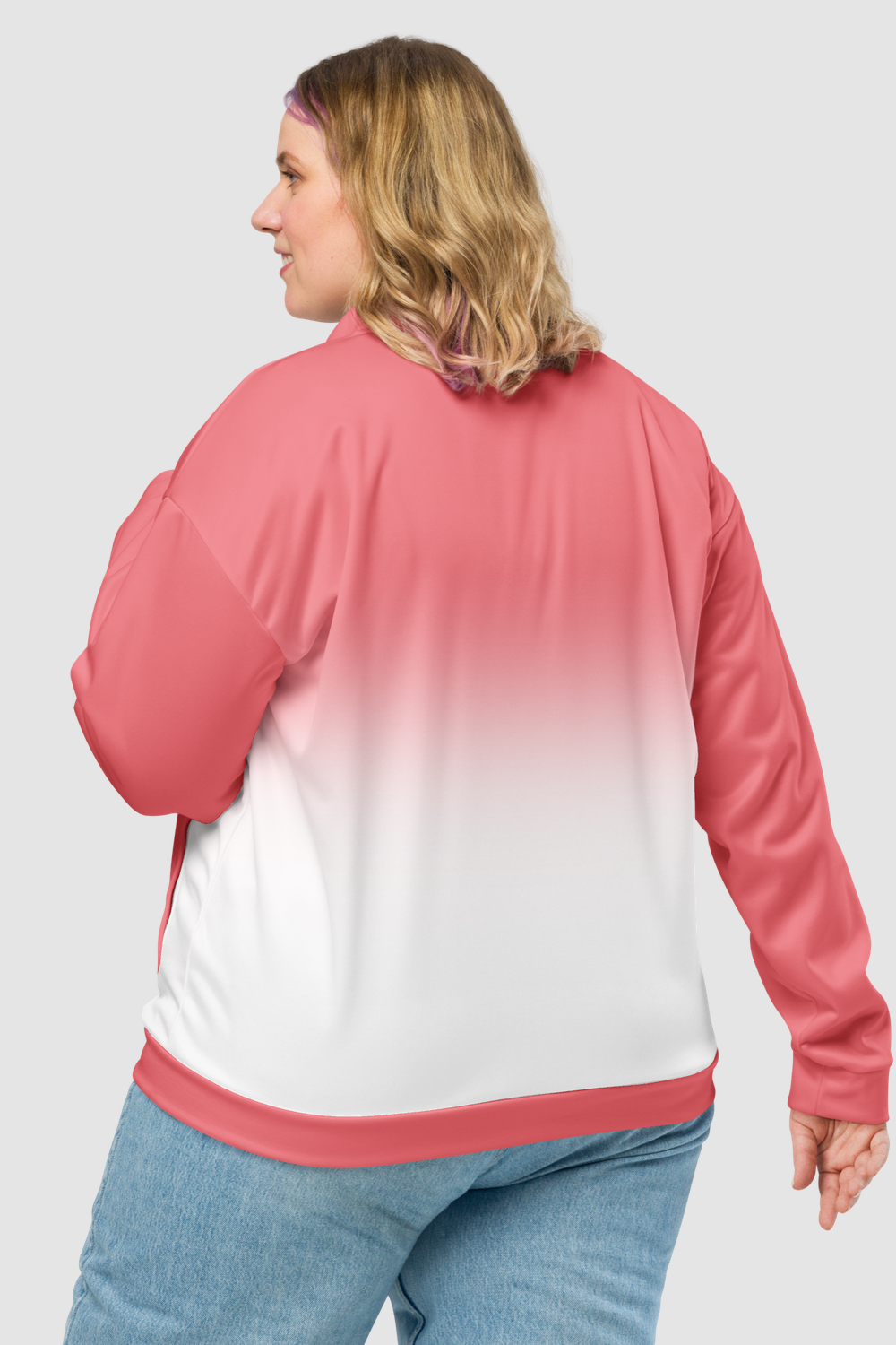 Froly Pink White Gradient Women's Lightweight Bomber Jacket