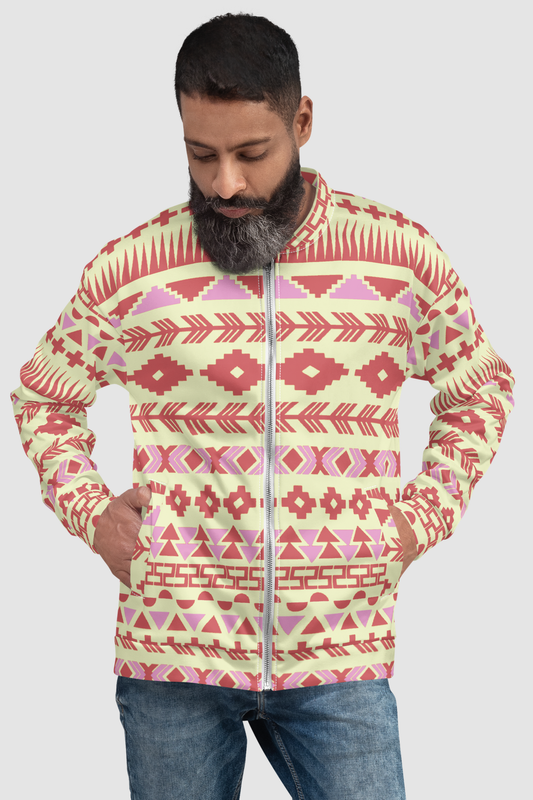 Abstract Aztec Geometric Pattern Print Men's Lightweight Bomber Jacket