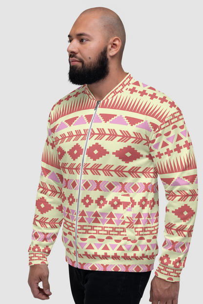 Abstract Aztec Geometric Pattern Print Men's Lightweight Bomber Jacket