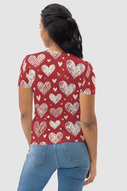 Cutesy Pootsy Hearts Graphic Print Women's Sublimated T-Shirt