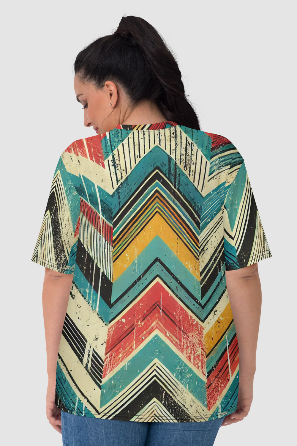 Grungy Multi-Colored Chevron Graphic Print Women's Sublimated T-Shirt