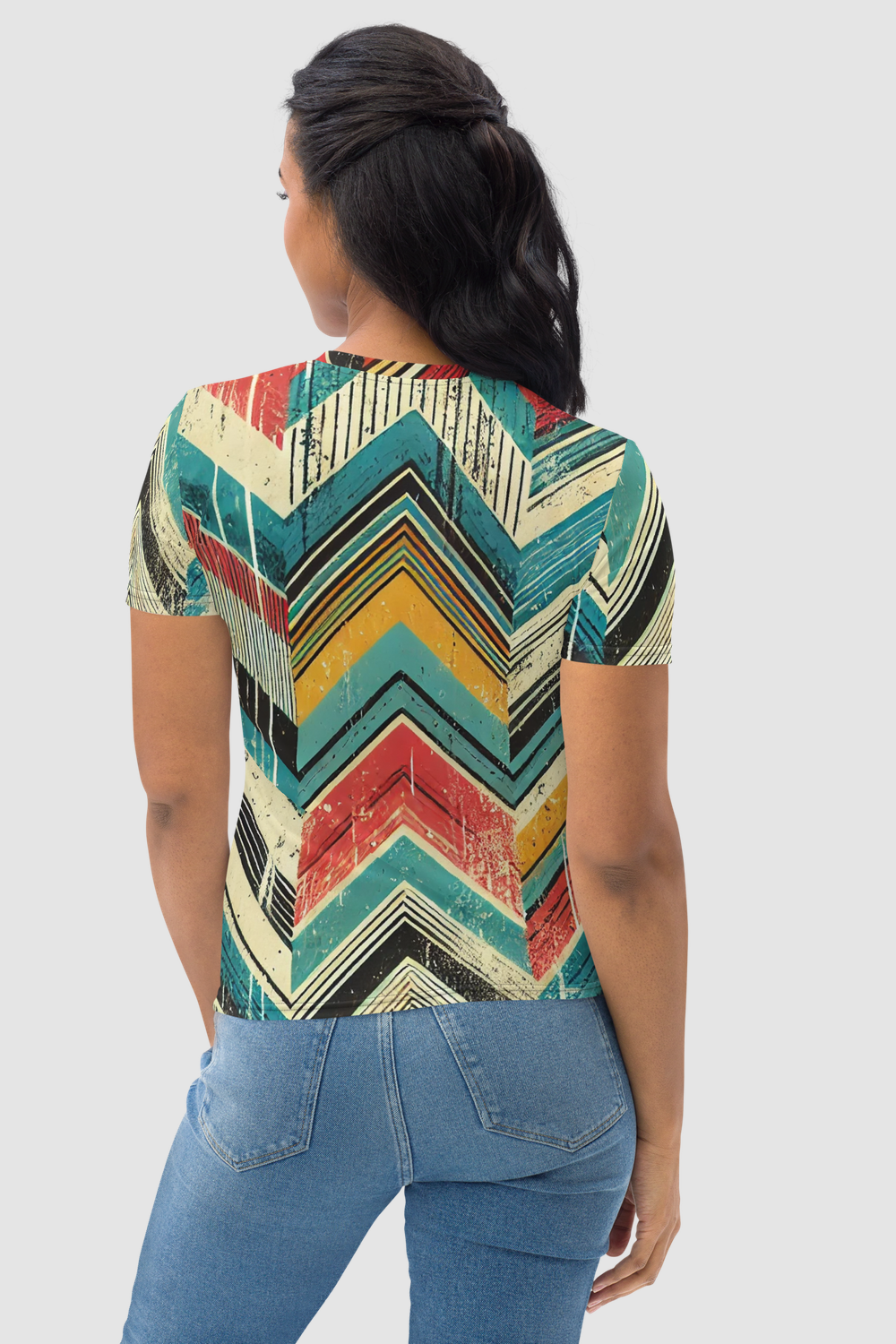 Grungy Multi-Colored Chevron Graphic Print Women's Sublimated T-Shirt