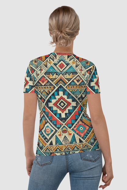 Grungy Multi-Colored Aztec Graphic Print Women's Sublimated T-Shirt