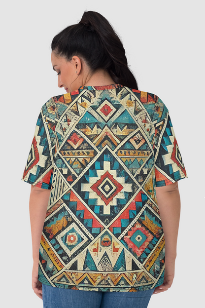 Grungy Multi-Colored Aztec Graphic Print Women's Sublimated T-Shirt