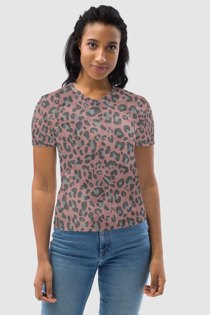 Cloudy Terracotta Leopard Print Women's T-Shirt