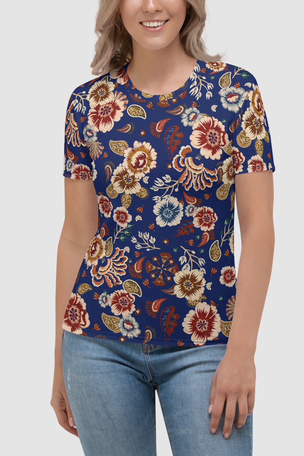 Casual Vintage Multi-Floral Print Women's Sublimated T-Shirt