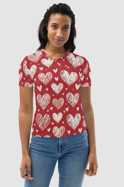 Cutesy Pootsy Hearts Graphic Print Women's Sublimated T-Shirt