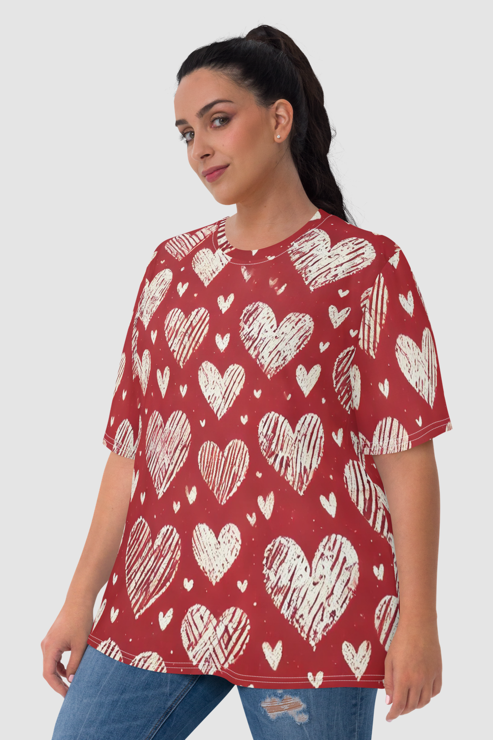 Cutesy Pootsy Hearts Graphic Print Women's Sublimated T-Shirt