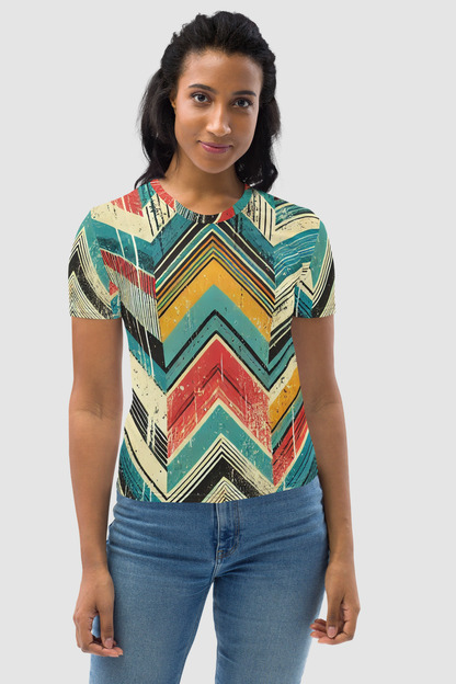 Grungy Multi-Colored Chevron Graphic Print Women's Sublimated T-Shirt