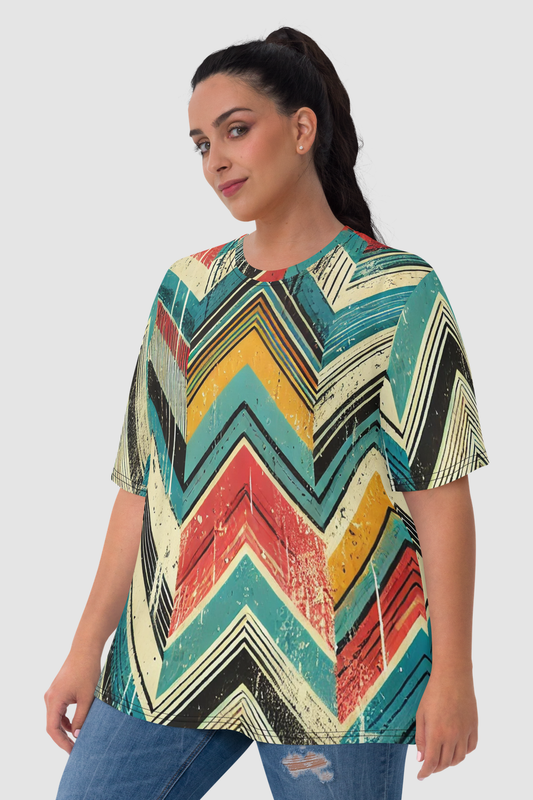 Grungy Multi-Colored Chevron Graphic Print Women's Sublimated T-Shirt