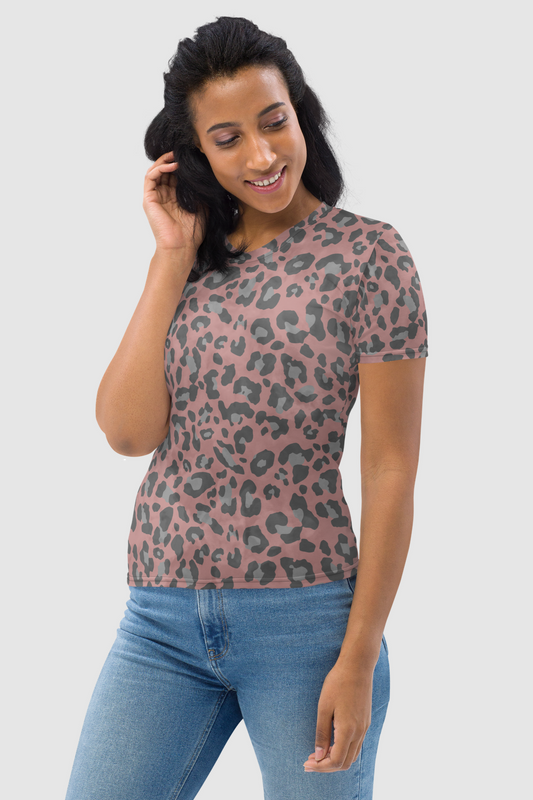 Cloudy Terracotta Leopard Print Women's T-Shirt