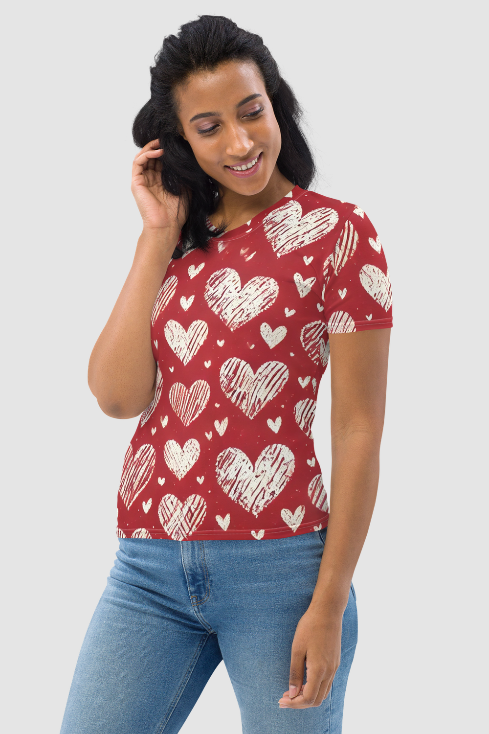 Cutesy Pootsy Hearts Graphic Print Women's Sublimated T-Shirt