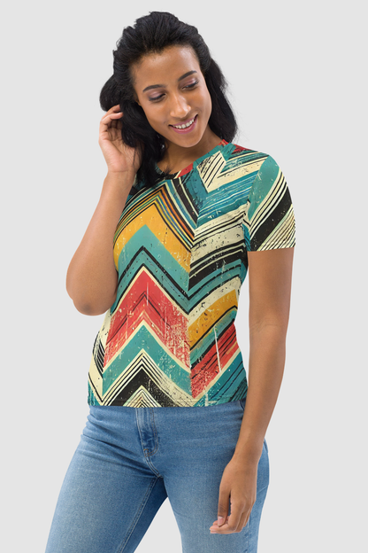 Grungy Multi-Colored Chevron Graphic Print Women's Sublimated T-Shirt