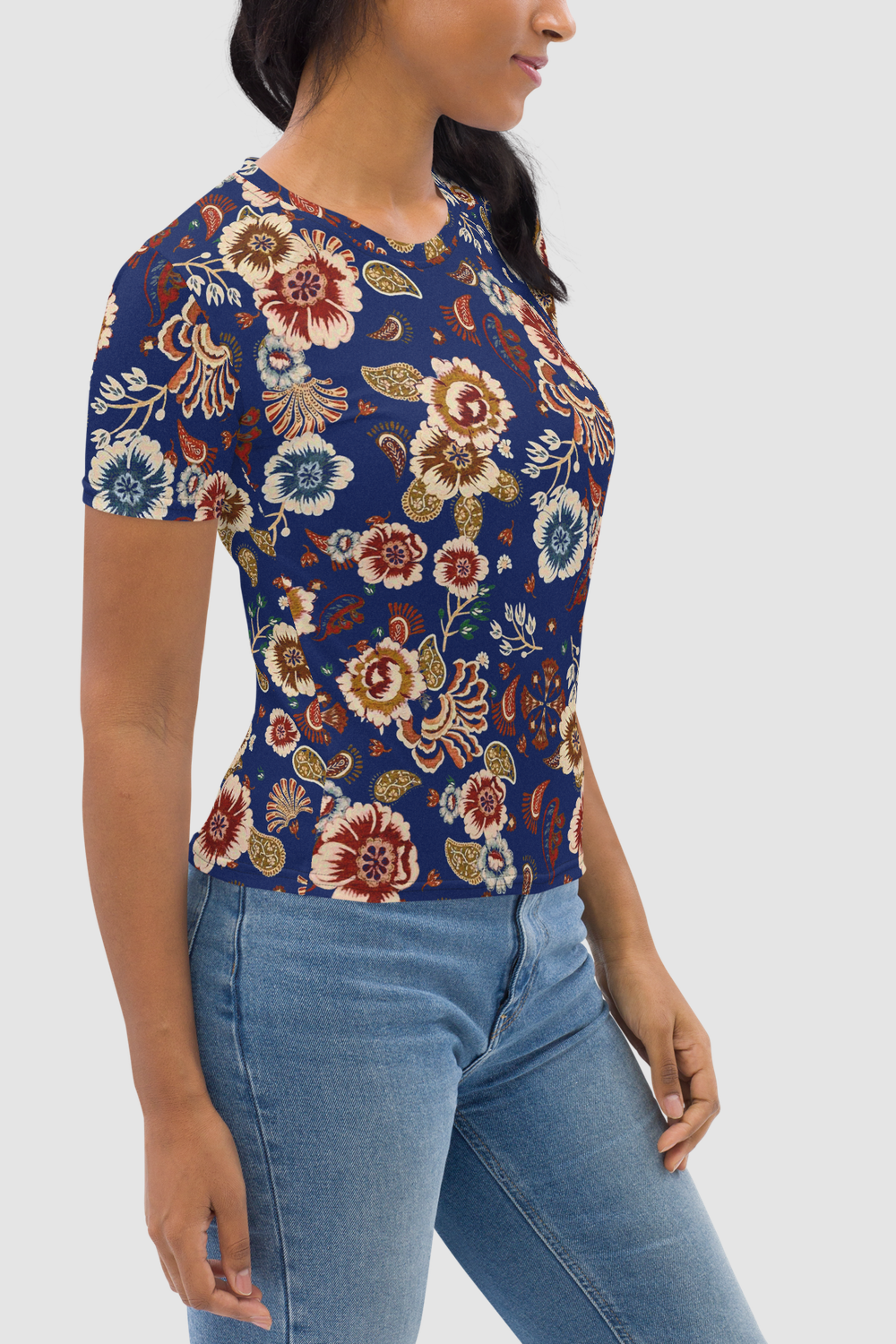 Casual Vintage Multi-Floral Print Women's Sublimated T-Shirt