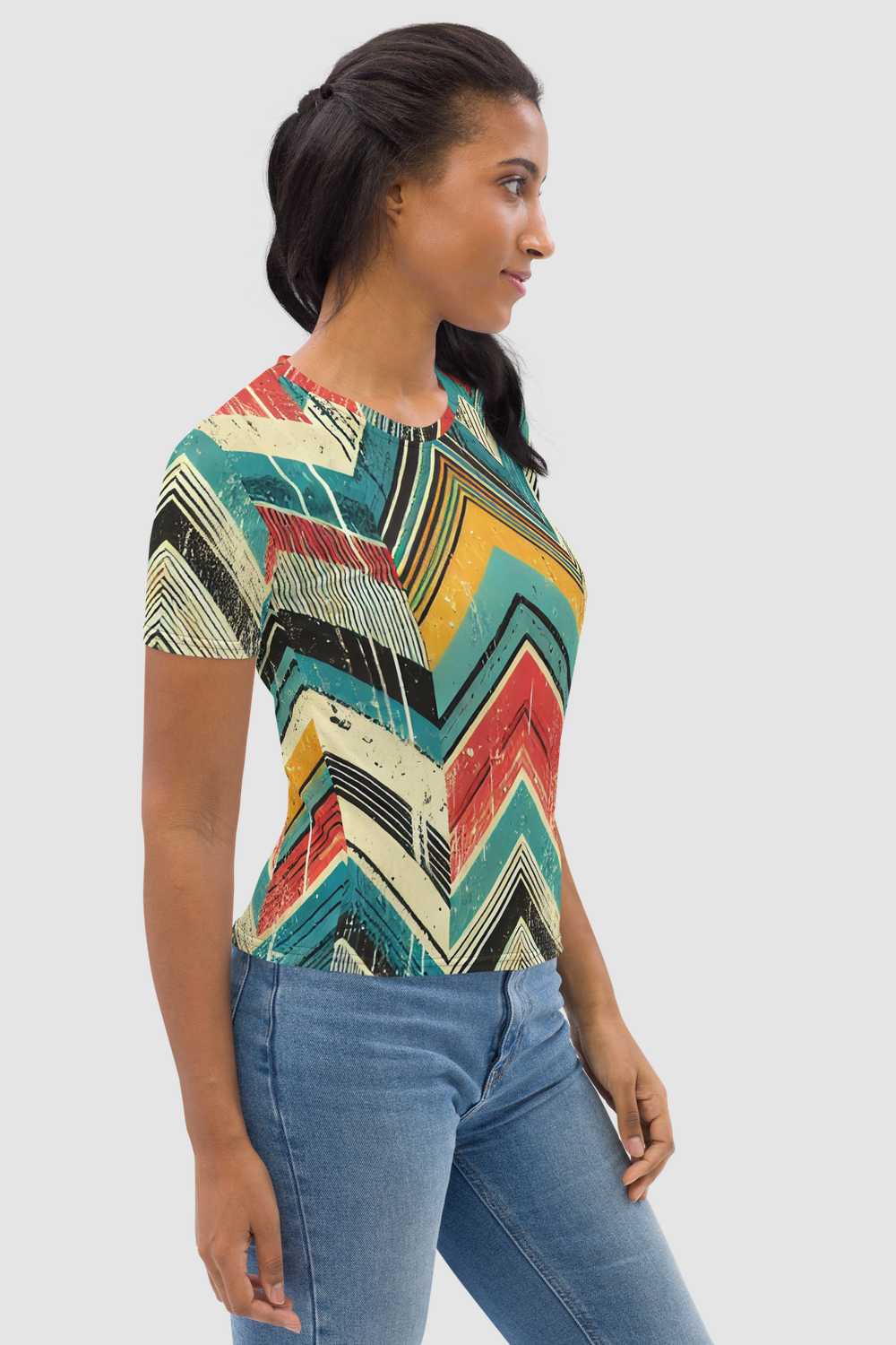 Grungy Multi-Colored Chevron Graphic Print Women's Sublimated T-Shirt