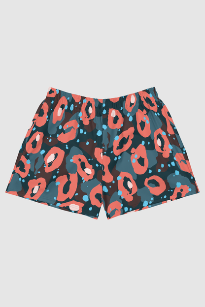 Coral Leopard Print Women’s Recycled Athletic Shorts