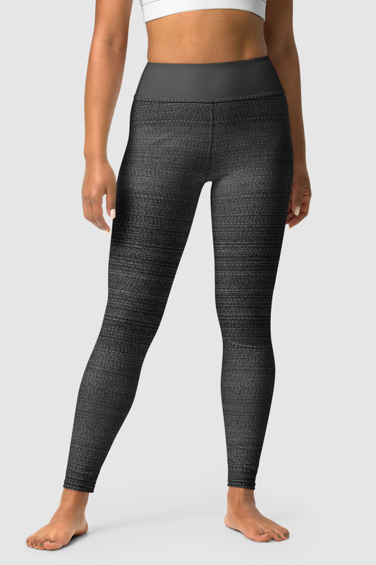 Dark Gray Faux Nylon Texture Print Women's High Waist Yoga Leggings
