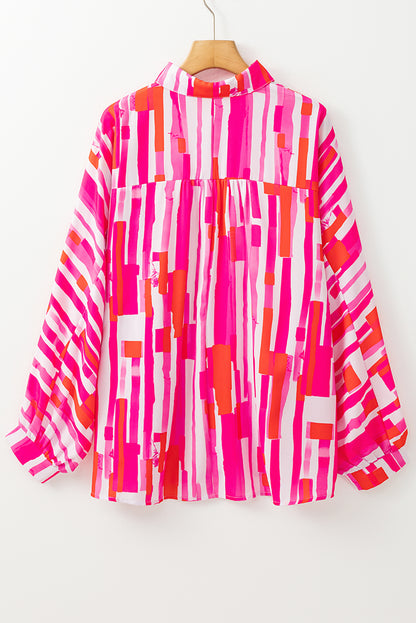 Pink Abstract Print Batwing Sleeve Casual Shirt