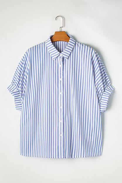 Sky Blue Stripe Dolman Sleeve Oversize Shirt