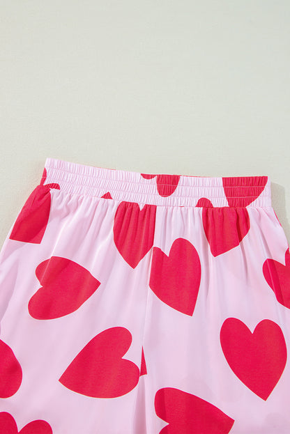 Pink Classic Heart Valentines Short Sleeve Pants Pajamas Set