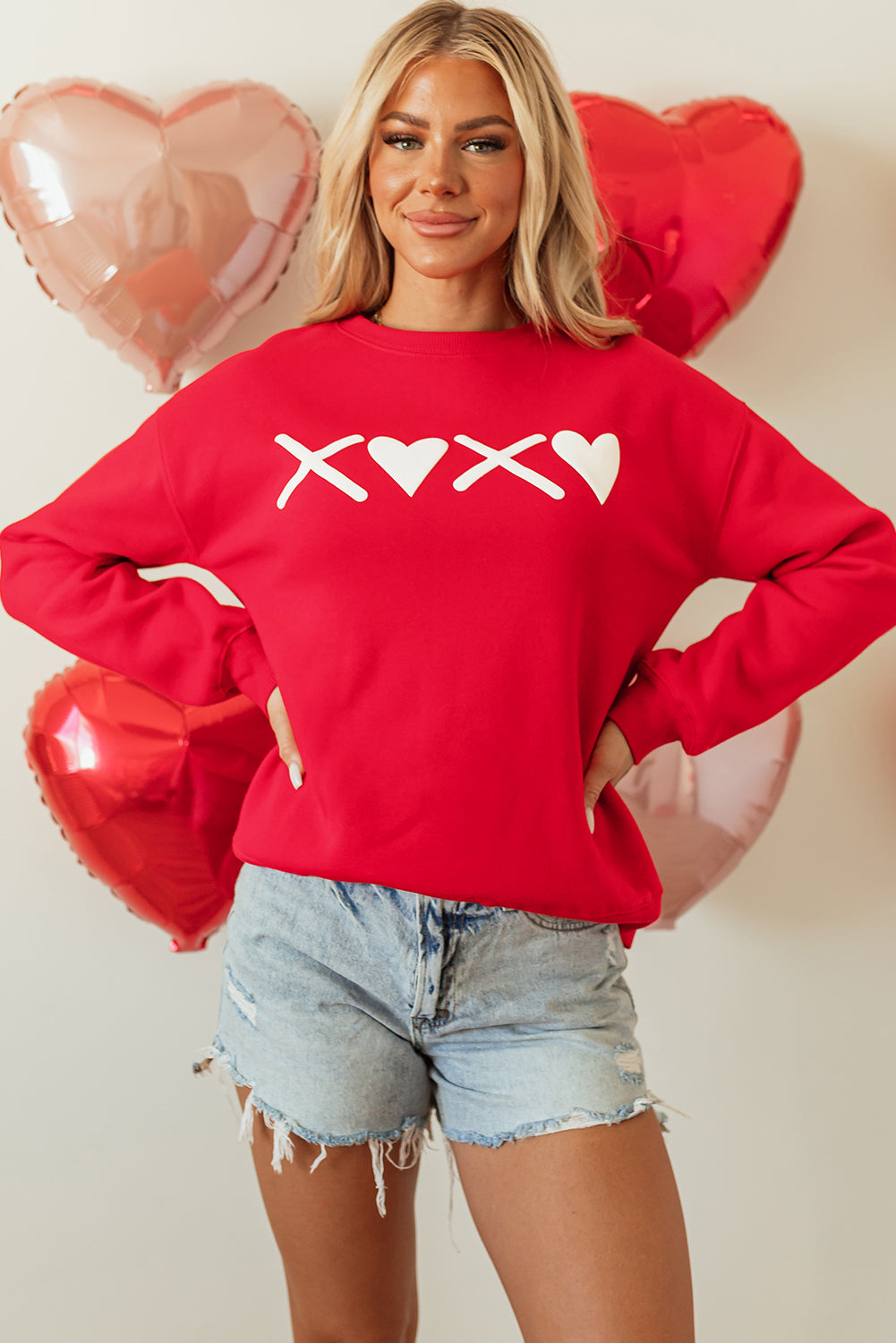 Red Puff XOXO Print Valentines Heart Sweatshirt