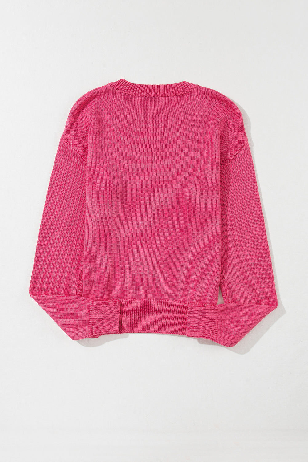 Rose Heart XOXO Pattern Drop Shoulder Rib Knit Sweater