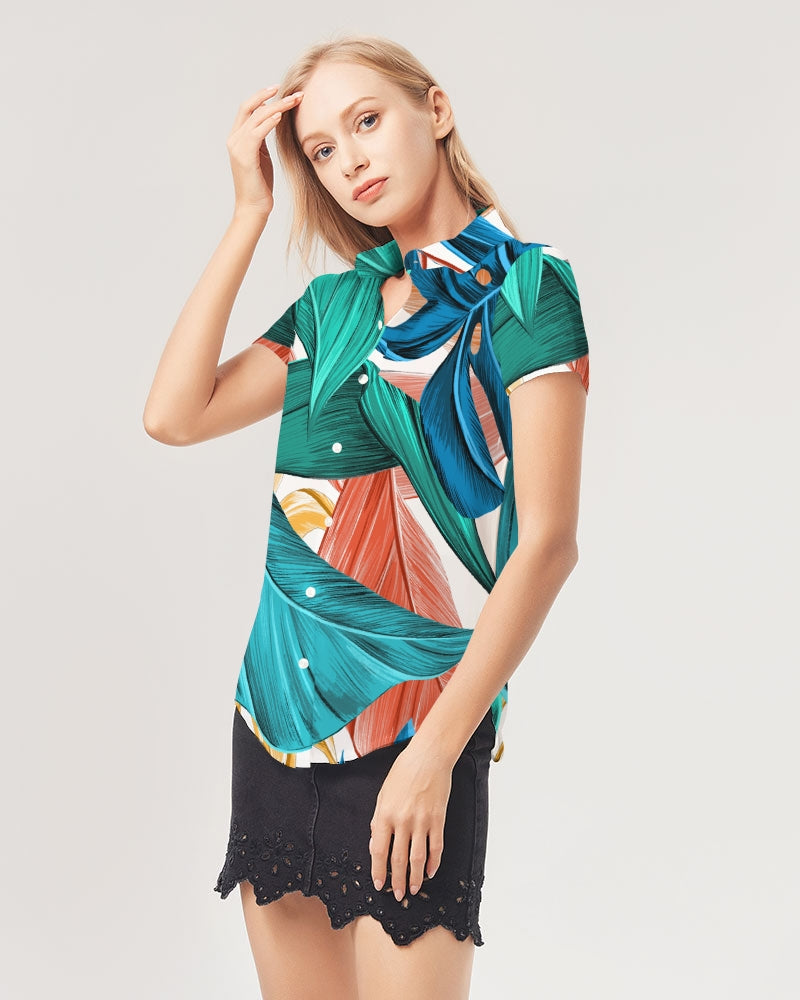 Tropical Exotic Women's All-Over Print Short Sleeve Button Up