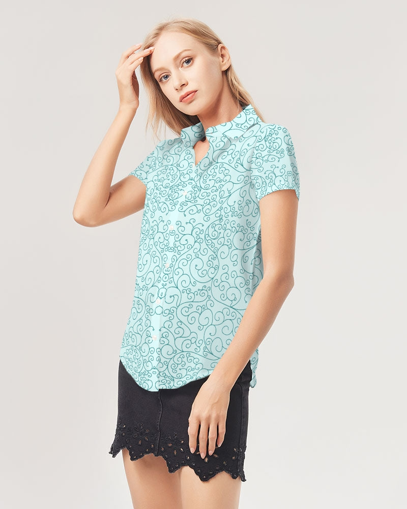 Elven Moonstone Women's All-Over Print Short Sleeve Button Up