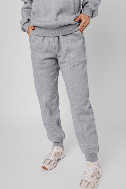 Gray Solid Exposed Seams Hoodie and Joggers Activewear Set