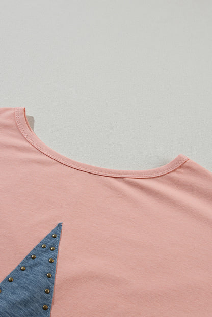 Apricot Pink Mineral Wash Studded Star Patch Graphic High Low Tee