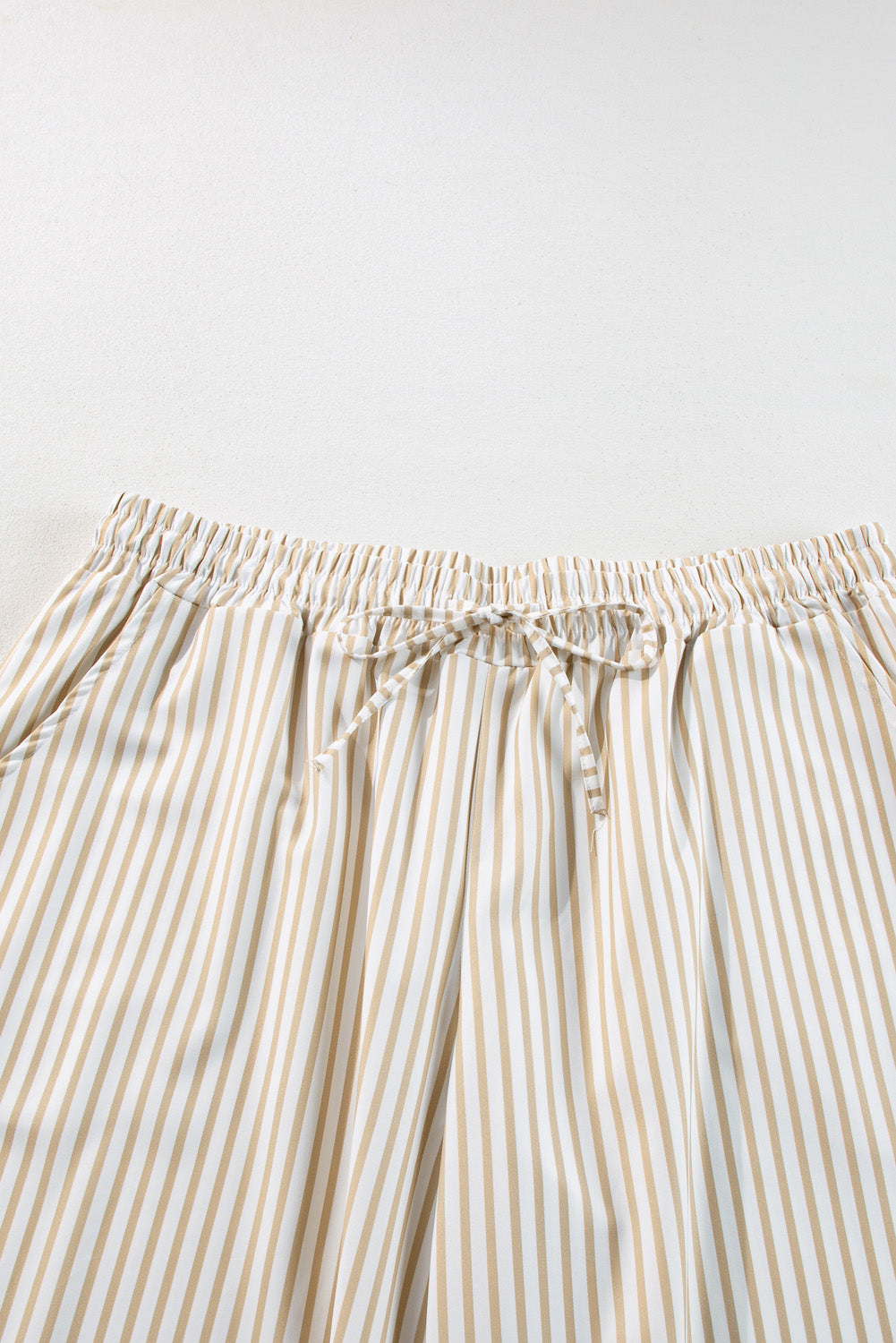 Khaki Stripe Plus Size Drawstring High Waist Wide Leg Pants