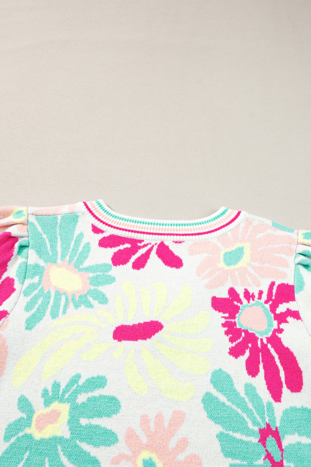 Multicolour Floral Print V Neck Short Sleeve Sweater