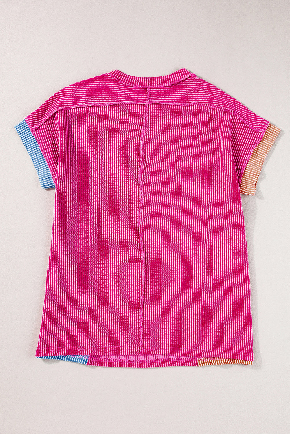 Rose Red Textured Colorblock Crew Neck T Shirt