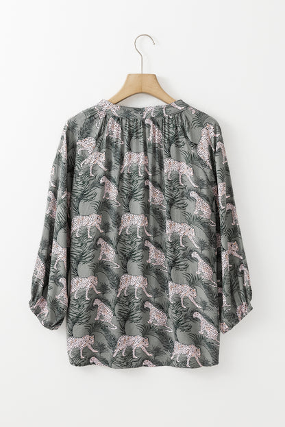 Mist Green Wild Cheetah Print Half Sleeve Shirt