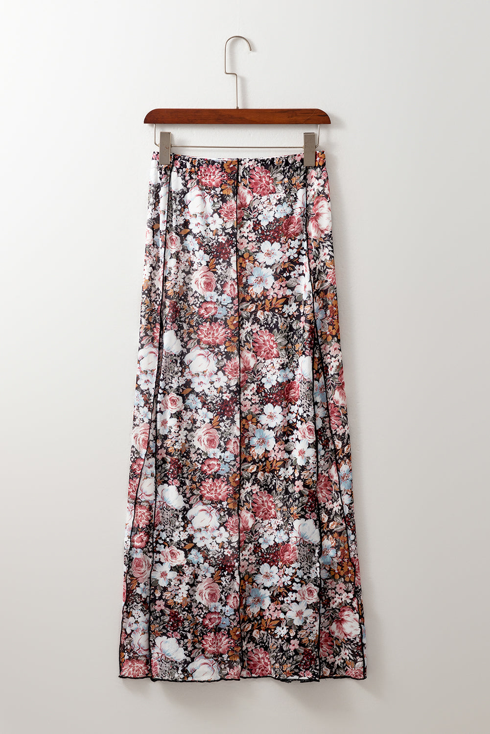 Brown Floral Print High Waist Maxi Skirt