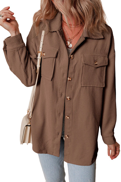 Chestnut Corduroy Flap Pocket Button Up Shacket